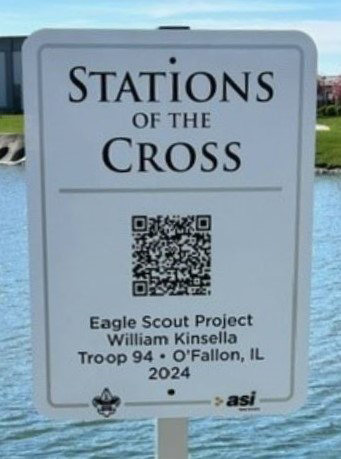 Stations of the Cross QR code sign