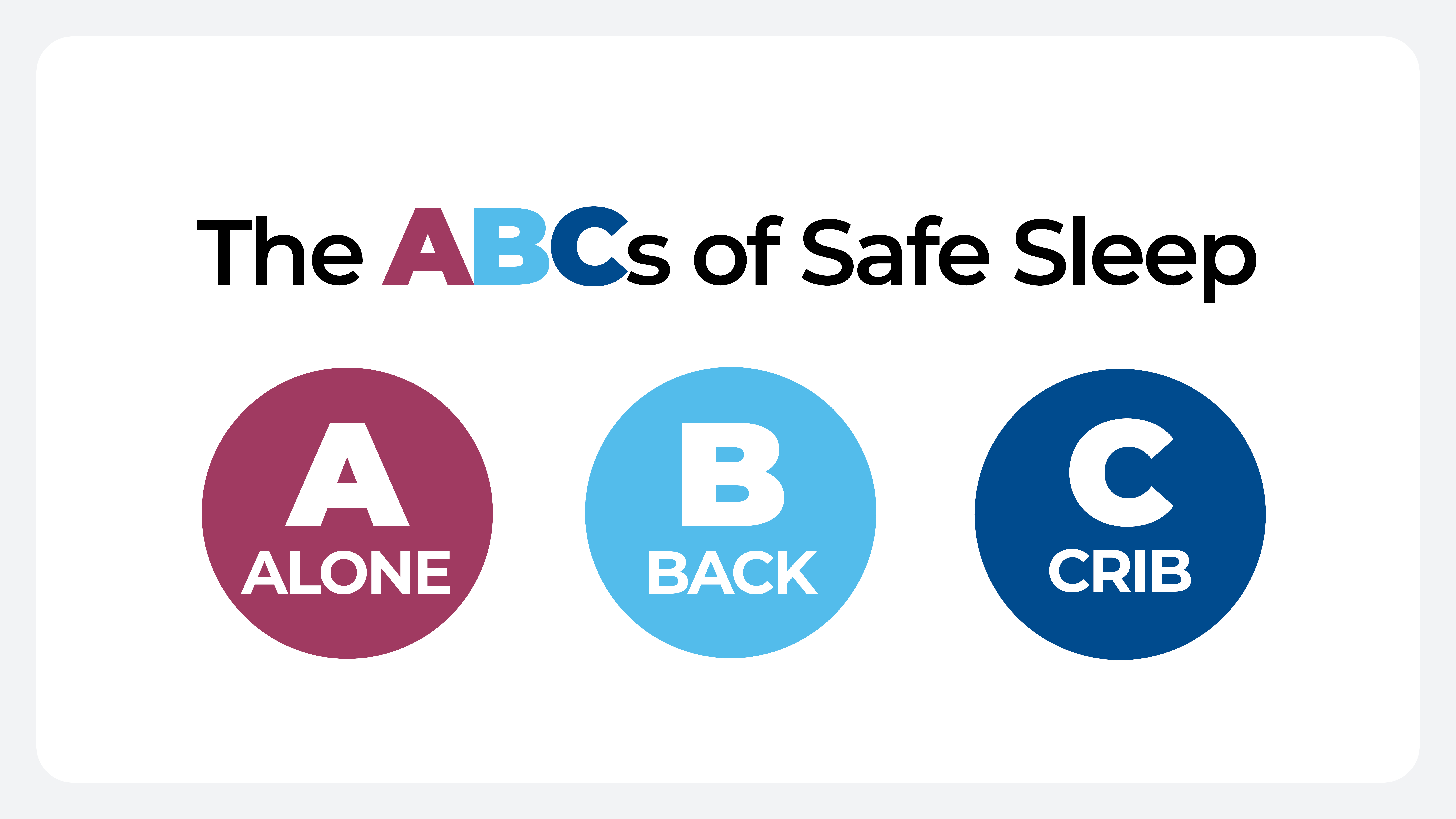 The ABCs of safe sleep: Alone, Back, Crib.