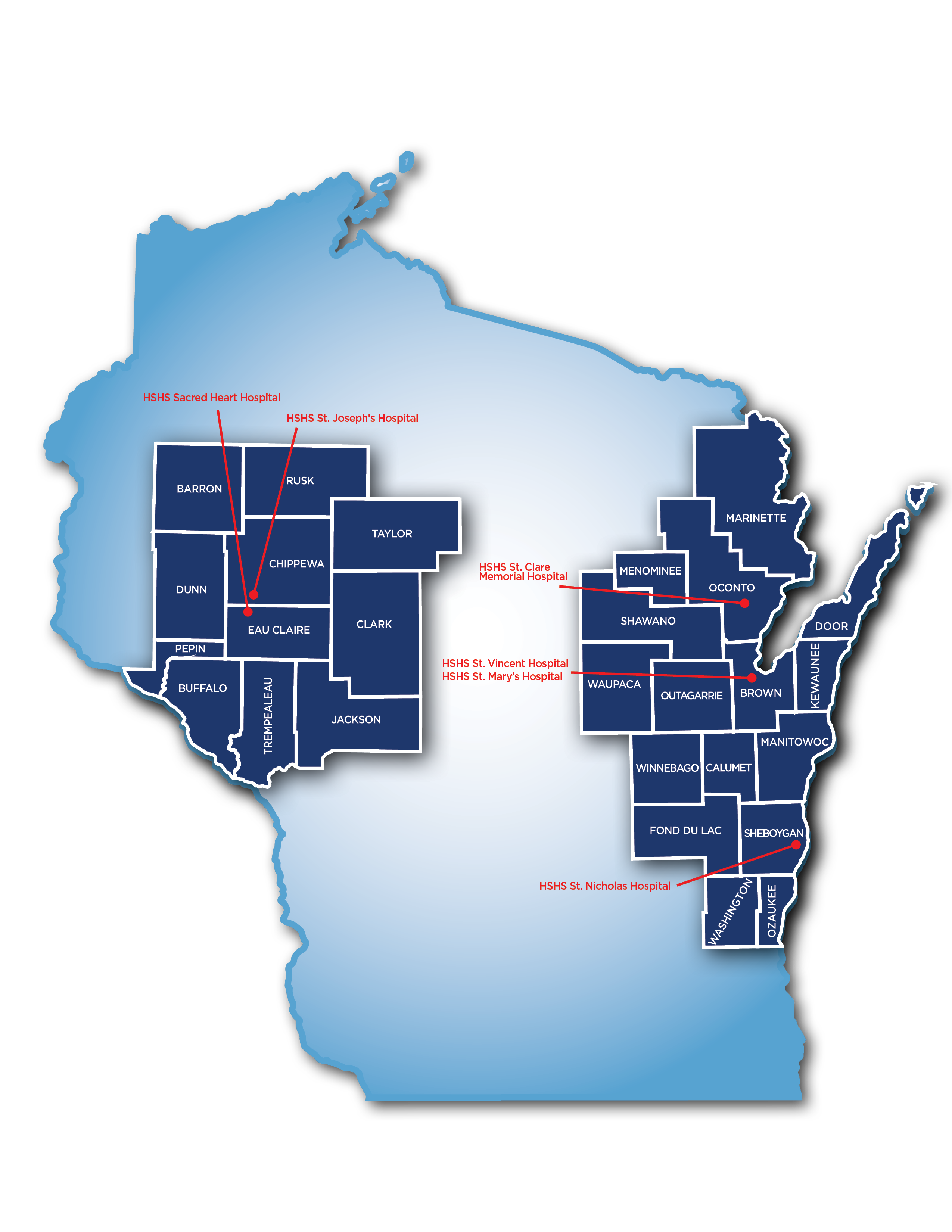 Home Health & Hospice service map in Wisconsin