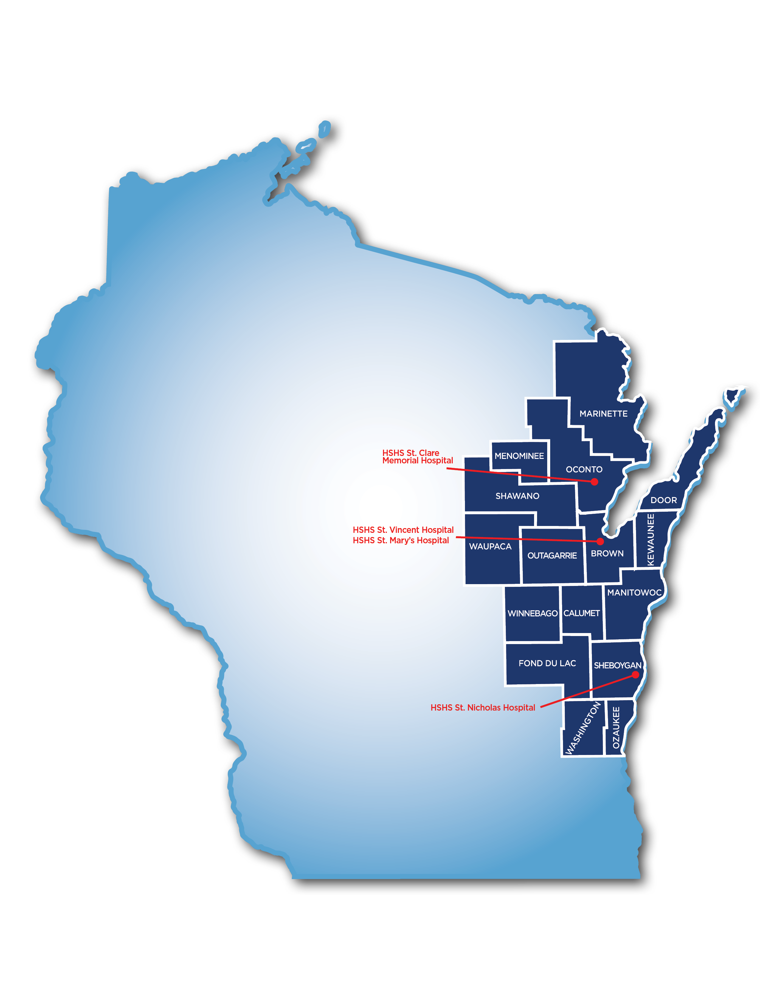 Home Health & Hospice service map in Wisconsin