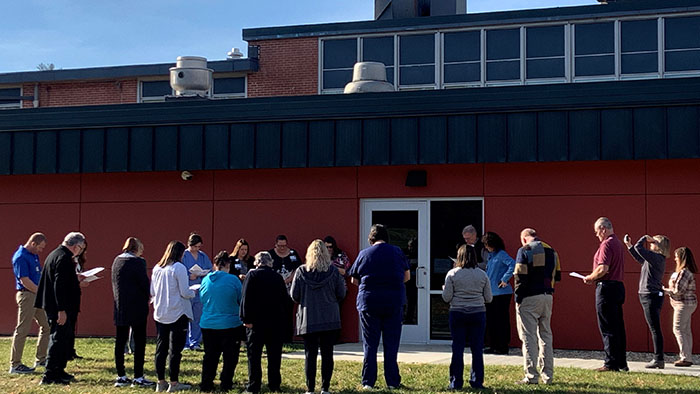 HSHS Holy Family Hospital colleagues celebrate blessing of new colleague entrance