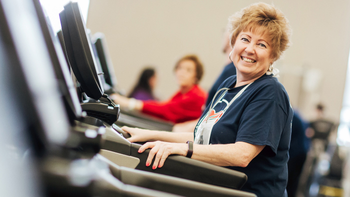 Woman on treadmill in cardiac rehabilitation