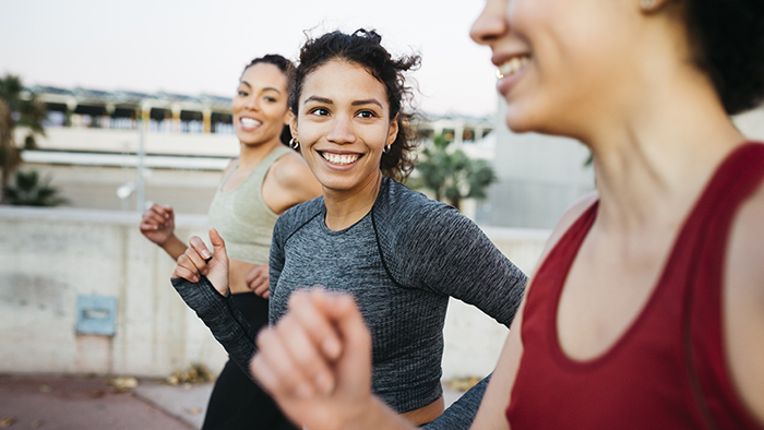 three women running
