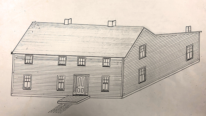 A sketch of the first St. Francis Hospital in 1876
