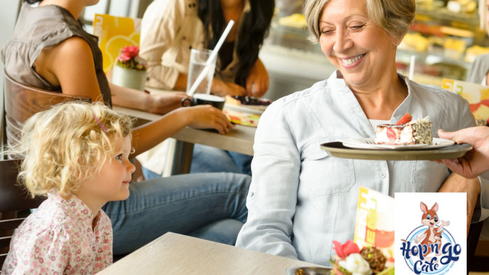 Woman with child in restaurant