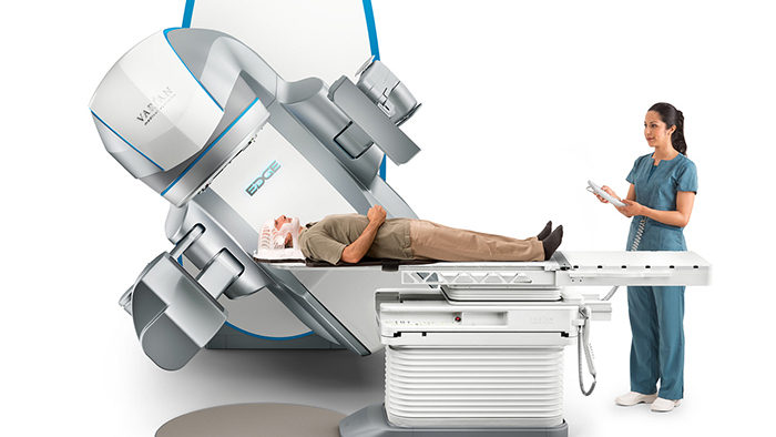 Patient on Varian Edge radiosurgery system with nurse