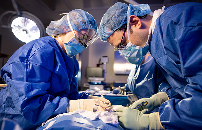 A male and female surgeon perform surgery at HSHS St. Mary's Hospital