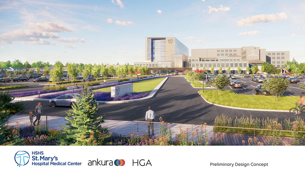 HSHS St. Mary's Medical Center rendering design with tower