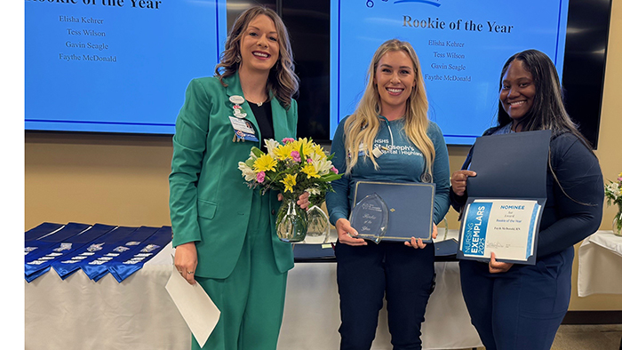 Elisha Kehrer, RN, Inpatient Care Unit, Rookie of the Year (middle)