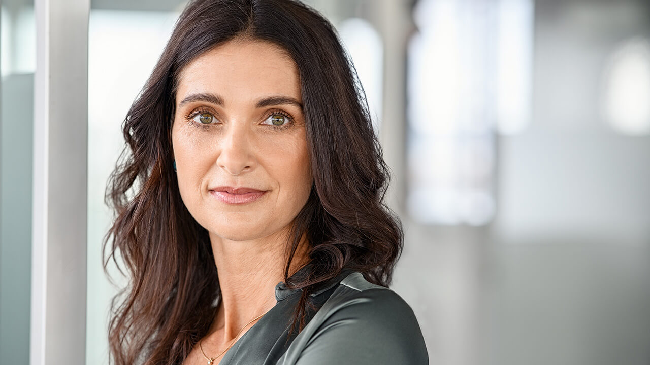 A woman looking at the camera