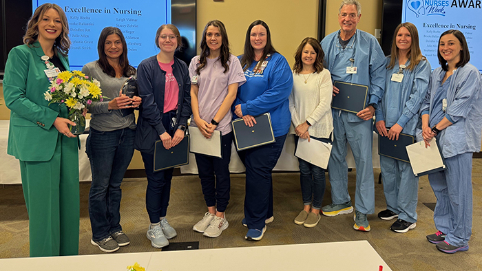 Kelly Hoehn, RN, Inpatient Care Unit, Excellence in Nursing (second from left)