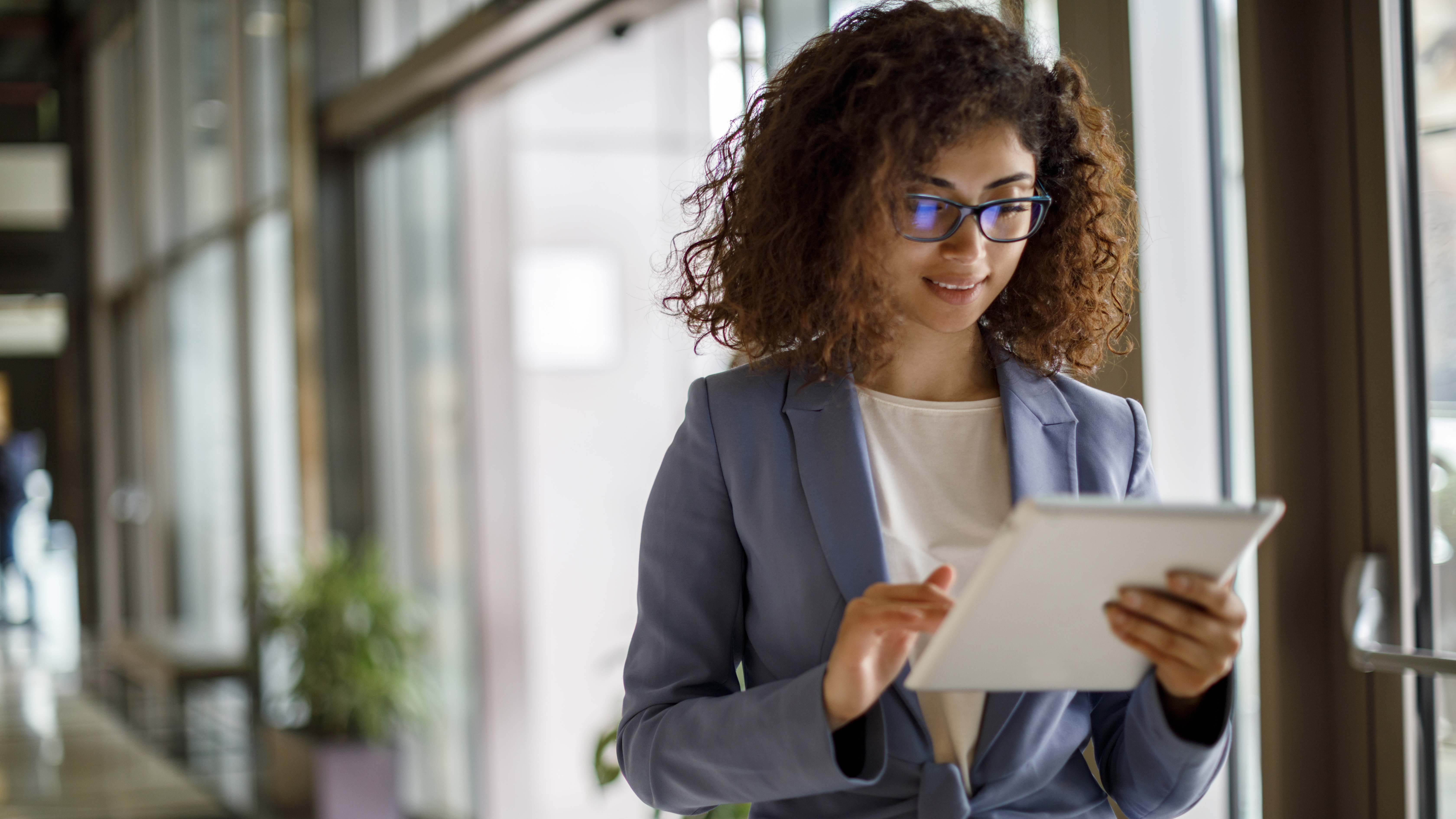 Woman reviewing application