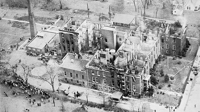 1949 St. Anthony's Aerial view of fire