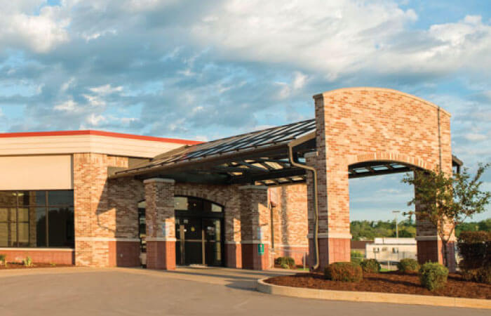 Front exterior of HSHS St. Clare Memorial Hospital in Oconto Falls, Wisconsin