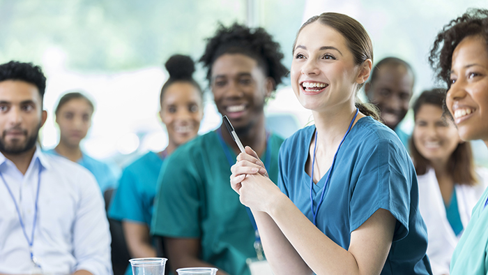 Attentive nursing students in class