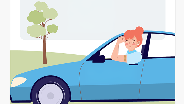 Illustration of woman in cute yellow sports car