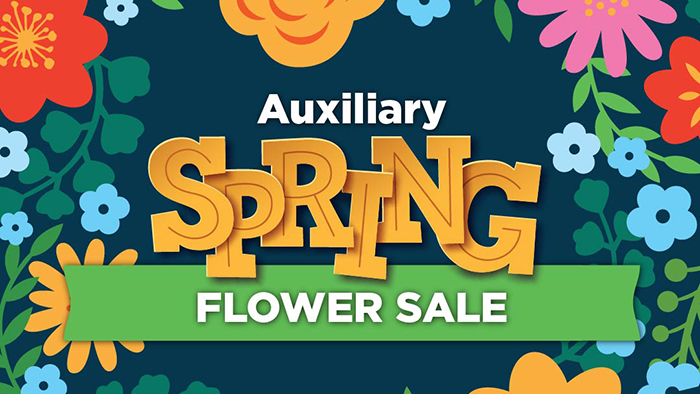 Auxiliary spring flower sale with brightly colored flowers in background
