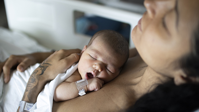 Mom and baby skin to skin